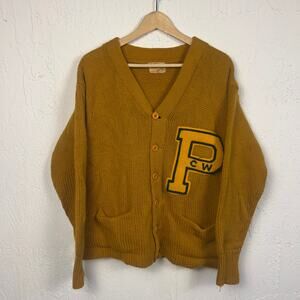 Vintage 40's Stadium Wool Knit Shaker Sweater Varsity Letterman Cardigan Yellow